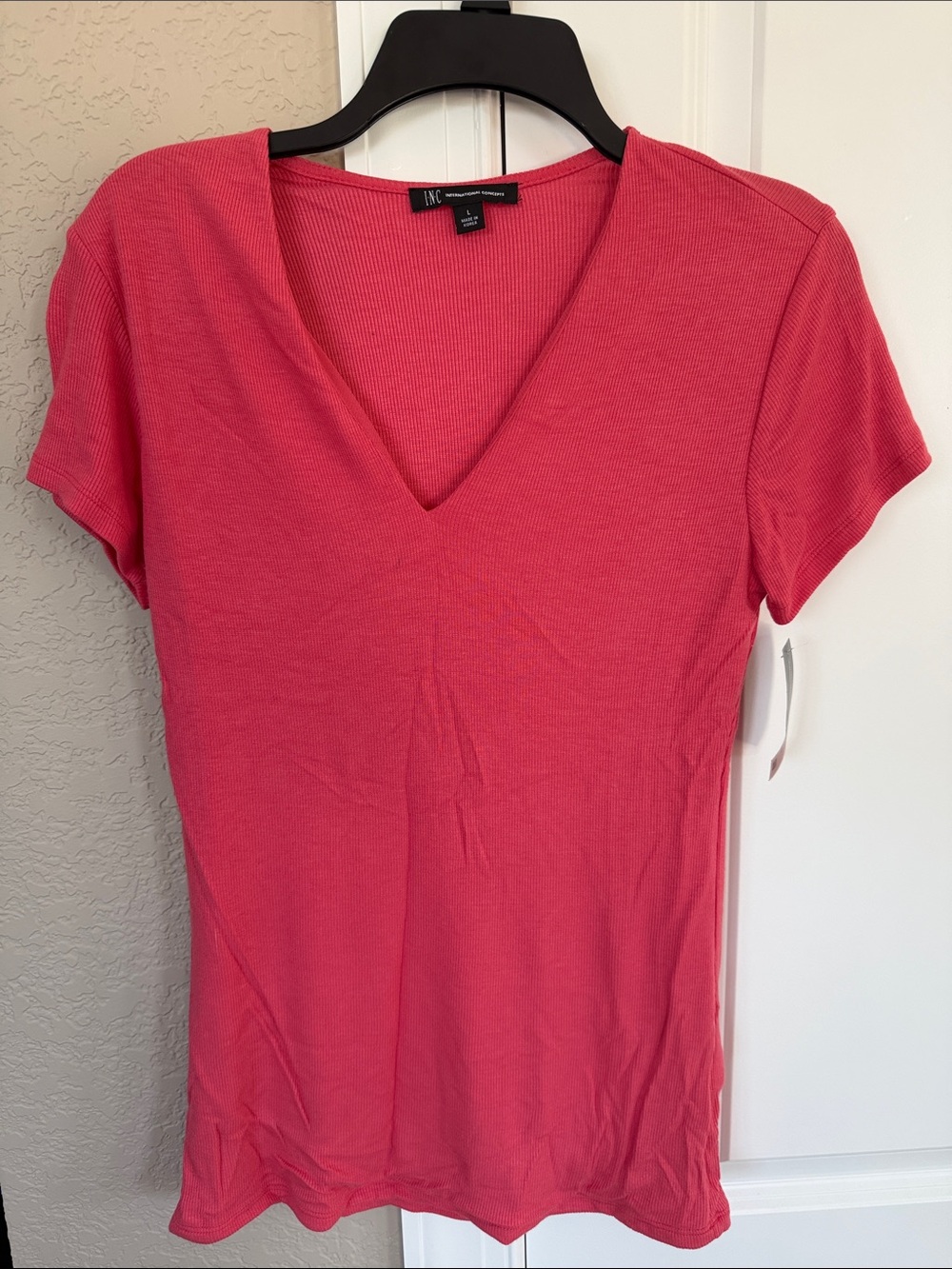 INC International Concepts Coral Pink V-Neck Short Sleeve Top